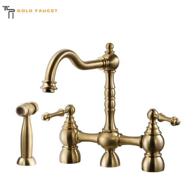 Houzer Lexington Bridge Kitchen Faucet with Sidespray Brushed Brass