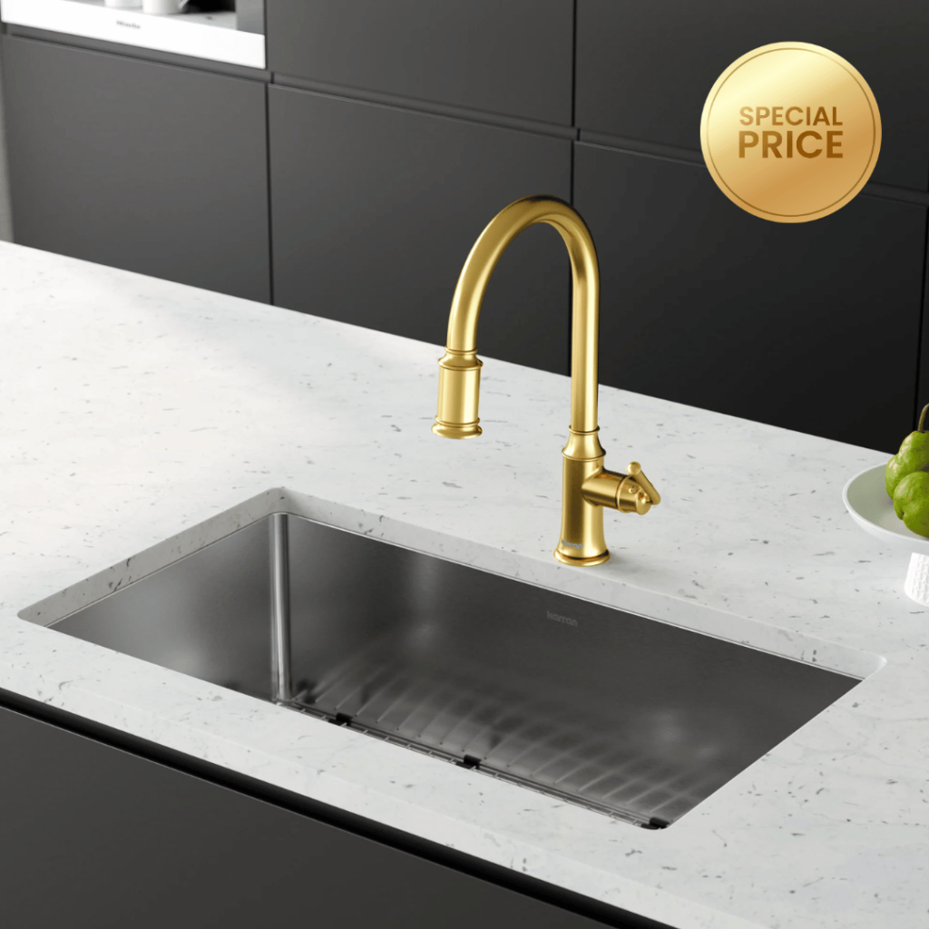 Karran Auburn 1.8 GPM Single Lever Handle Lead-free Brass ADA Kitchen Faucet, Pull-Down Kitchen, Brushed Gold
