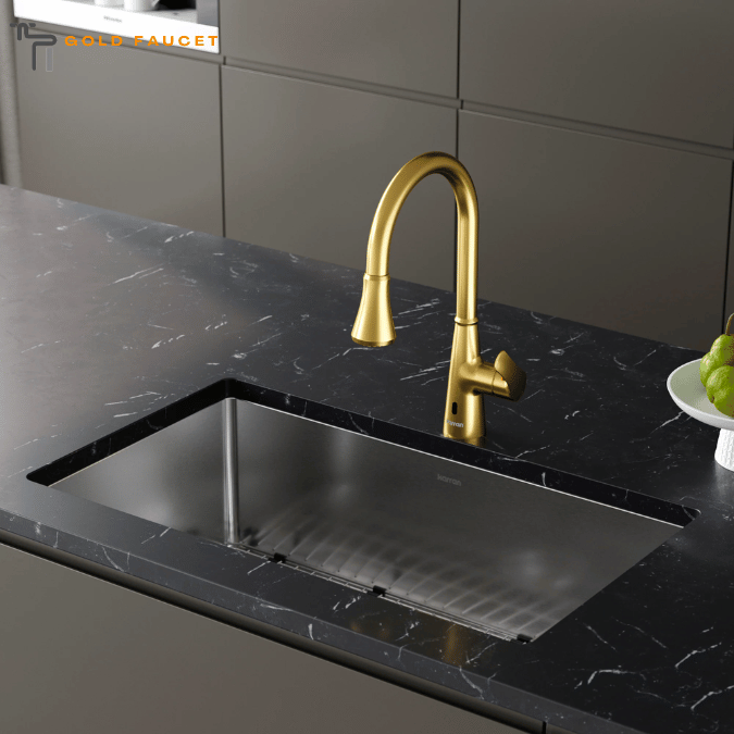 Karran Kadoma 1.8 GPM Single Lever Handle Lead-free Brass ADA Kitchen Faucet, Pull-Down Kitchen, Brushed Gold