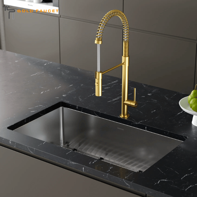 Karran Bluffton 1.8 GPM Single Lever Handle Lead-free Brass ADA Kitchen Faucet, Pull-Down Kitchen, Brushed Gold