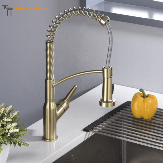 Karran Scottsdale Single Lever Handle Lead-free Brass ADA Kitchen Faucet, Pull Down, Brushed Gold