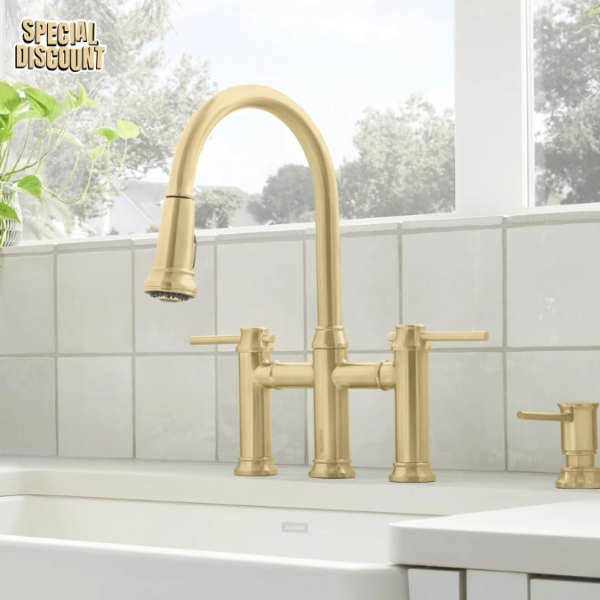 Blanco Empressa Pull-Down Dual-Spray Bridge Faucet, Satin Gold, 1.5 GPM, Brass