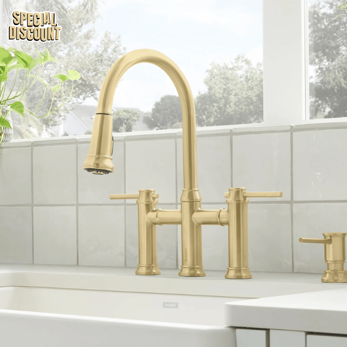 Blanco Empressa Pull-Down Dual-Spray Bridge Faucet, Satin Gold, 1.5 GPM, Brass
