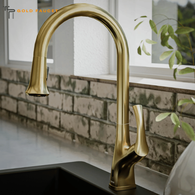 Karran Chantilly 1.8 GPM Single Lever Handle Lead-free Brass ADA Touchless Kitchen Faucet, Pull-Down, Brushed Gold