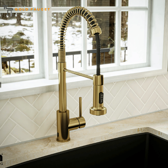 Karran Loxton 1.8 GPM Single Lever Handle Lead-free Brass ADA Touchless Kitchen Faucet, Pull-Down, Brushed Gold