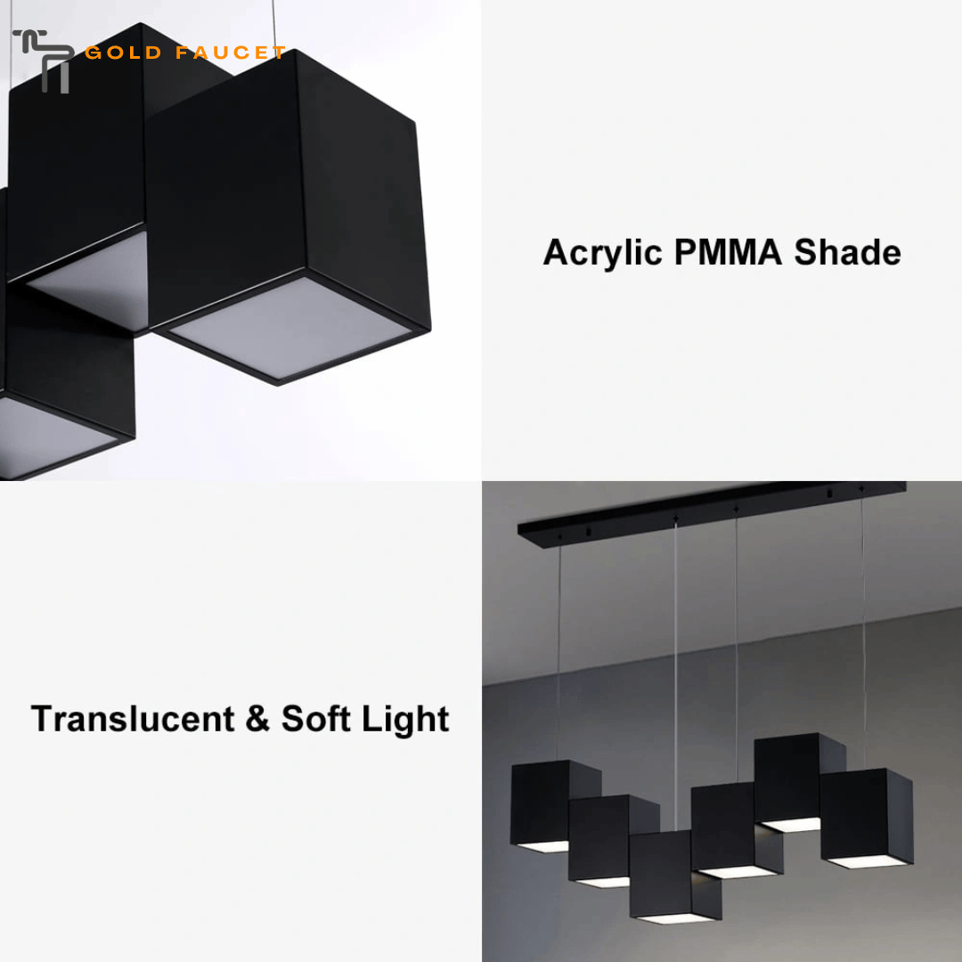 Modern Linear Black Kitchen Island Light 6-Light Square Pendant Light