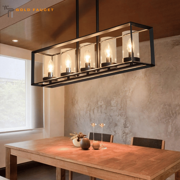 Industrial Black Metal Frame Kitchen Island Light Pendant 5-Light