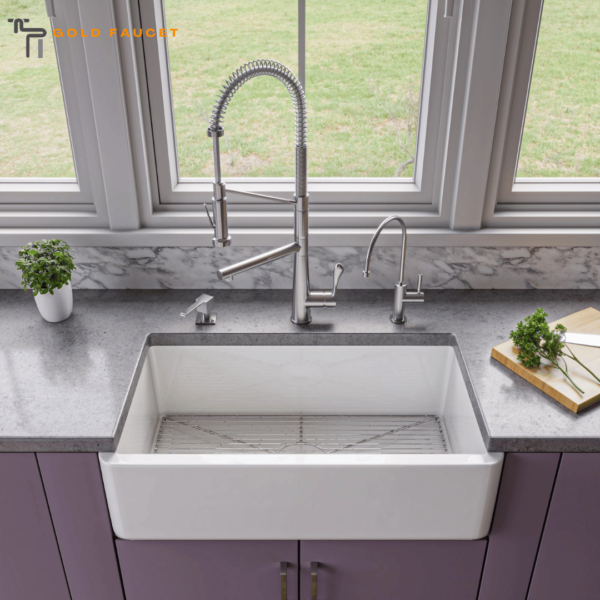 Single Bowl Thick Wall Fireclay Farmhouse Apron Sink Reversible White