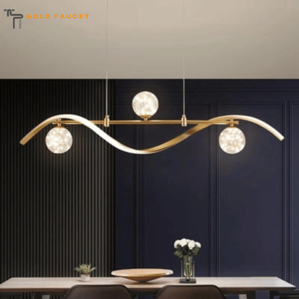 Linear Kitchen Island Lighting in Gold with Glass Globe Shade 4-Light LED