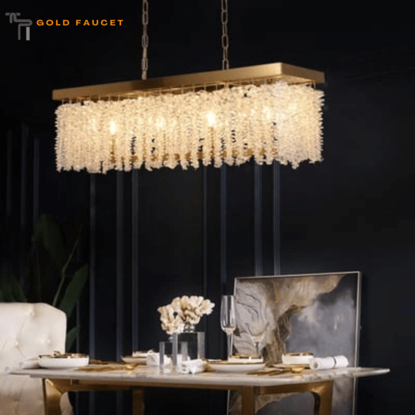 Rectangle Crystal Chandelier Gold Pendant Kitchen Light Dining Room