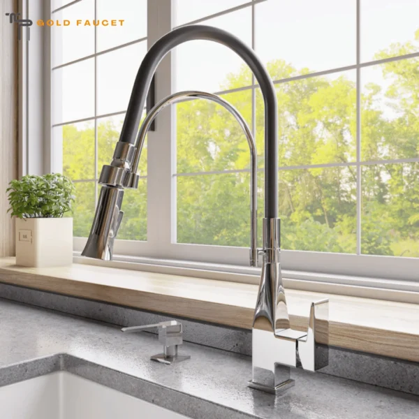 Gray Polished Kitchen Faucet 1.8 GPM Lever Gooseneck