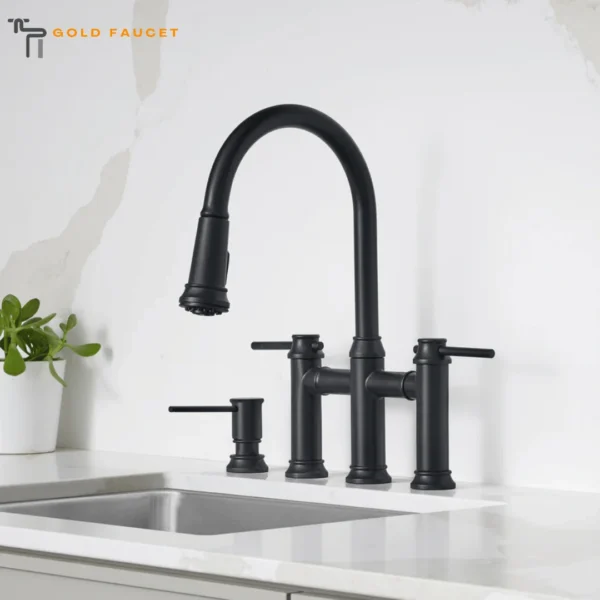 Matte Black kitchen Faucet Pull Down Dual Spray Bridge