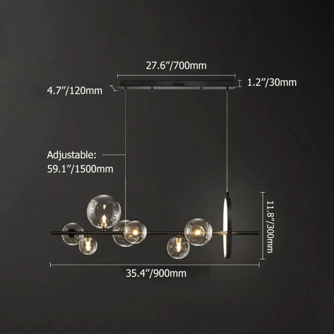 Island Globe Shade Kitchen Light Black Bubi Modern Minimalist 7-Light Glass