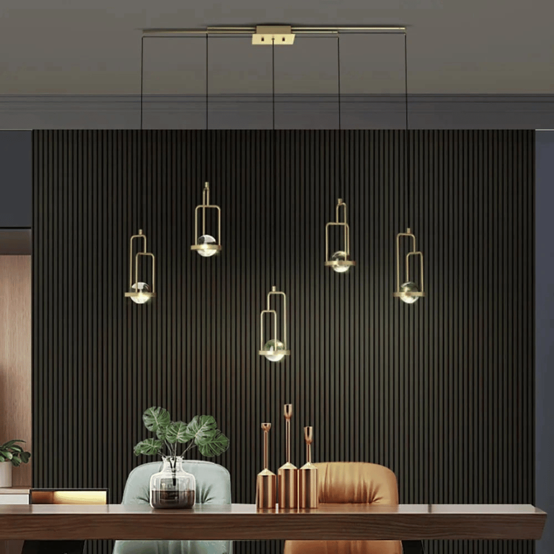 5-Light Kitchen Island light Crystal Linear Pendant Light in Gold