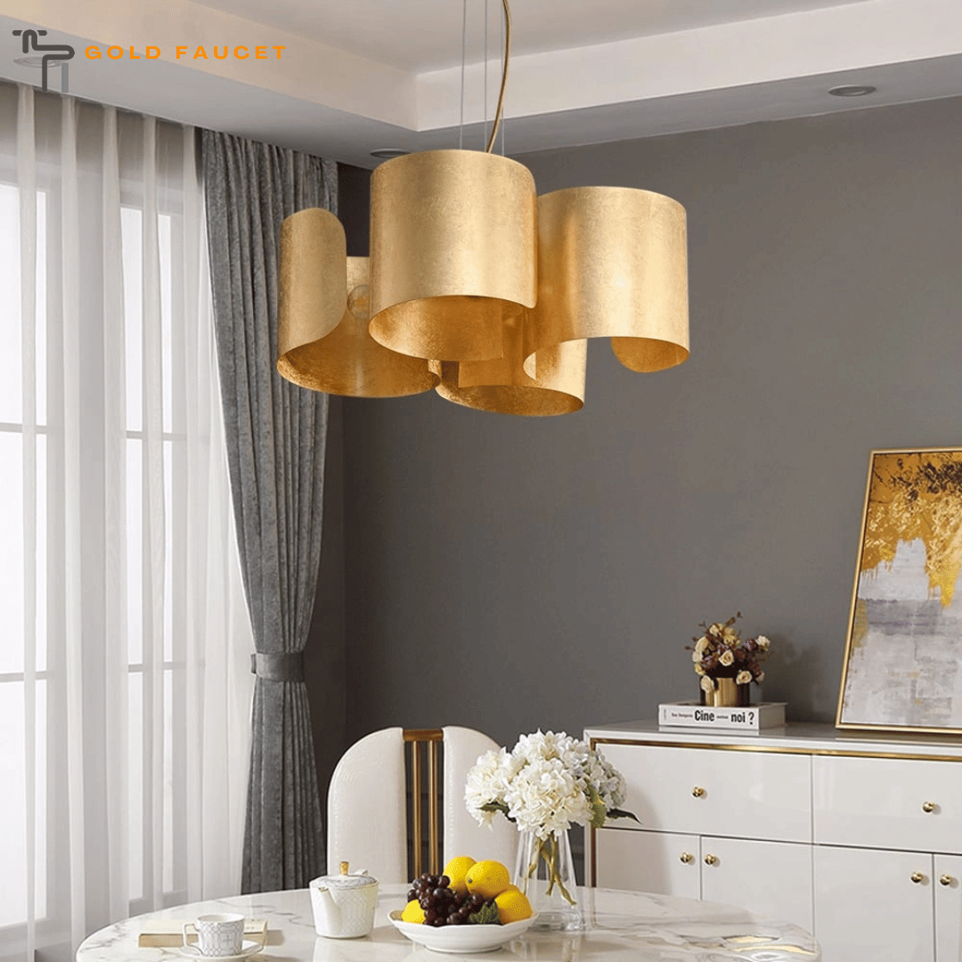 Glam Gold Kitchen Island Light Chandelier 4-Light Drum Pendant Light Unique Scrolled Shape