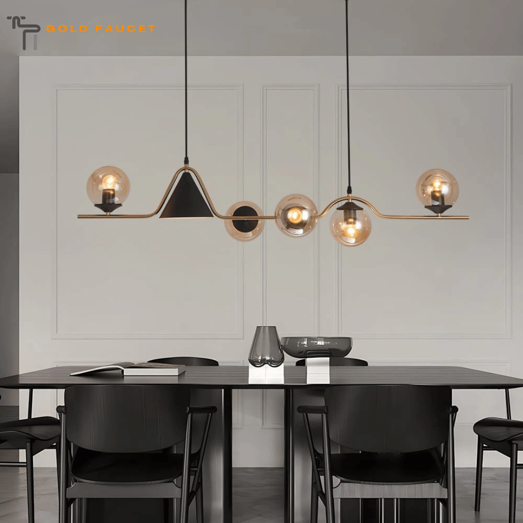 Geometric Gold & Black Kitchen Island Light Globe Ceiling 6 Light