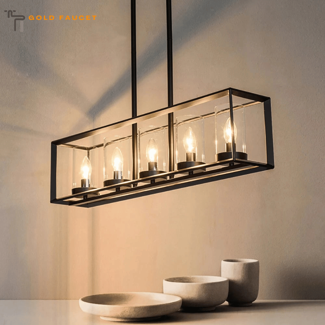 Industrial Black Metal Frame Kitchen Island Light Pendant 5-Light
