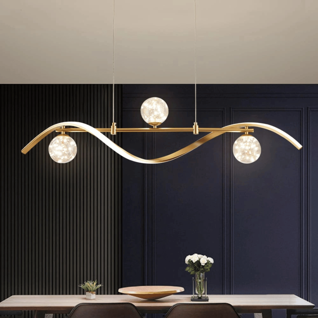 Linear Kitchen Island Lighting in Gold with Glass Globe Shade 4-Light LED
