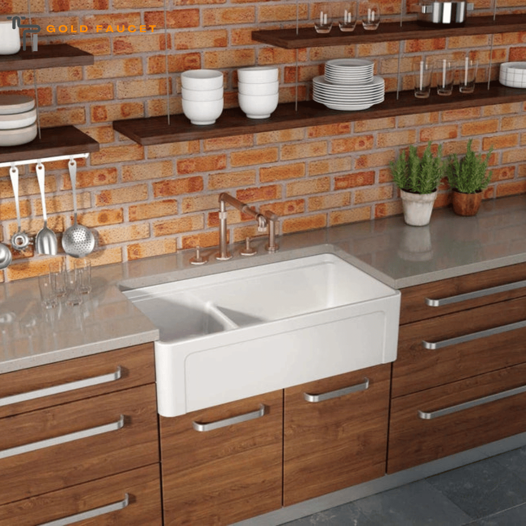 Fireclay Farmhouse White Sink with Accessory Ledge Latoscana 36 Double Bowl