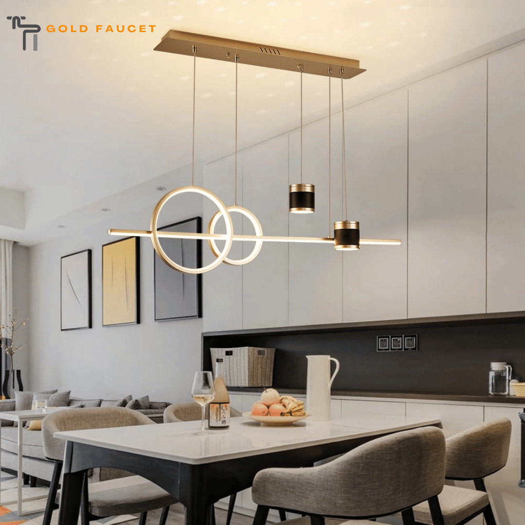 Rectangle Crystal Chandelier Gold Pendant Kitchen Light Dining Room