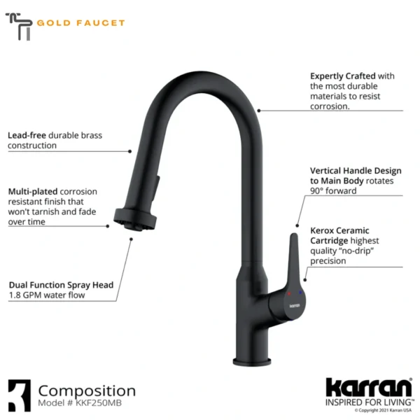 Matte Black Kitchen Faucet  Dockton 1.8 GPM Single Lever Handle Lead