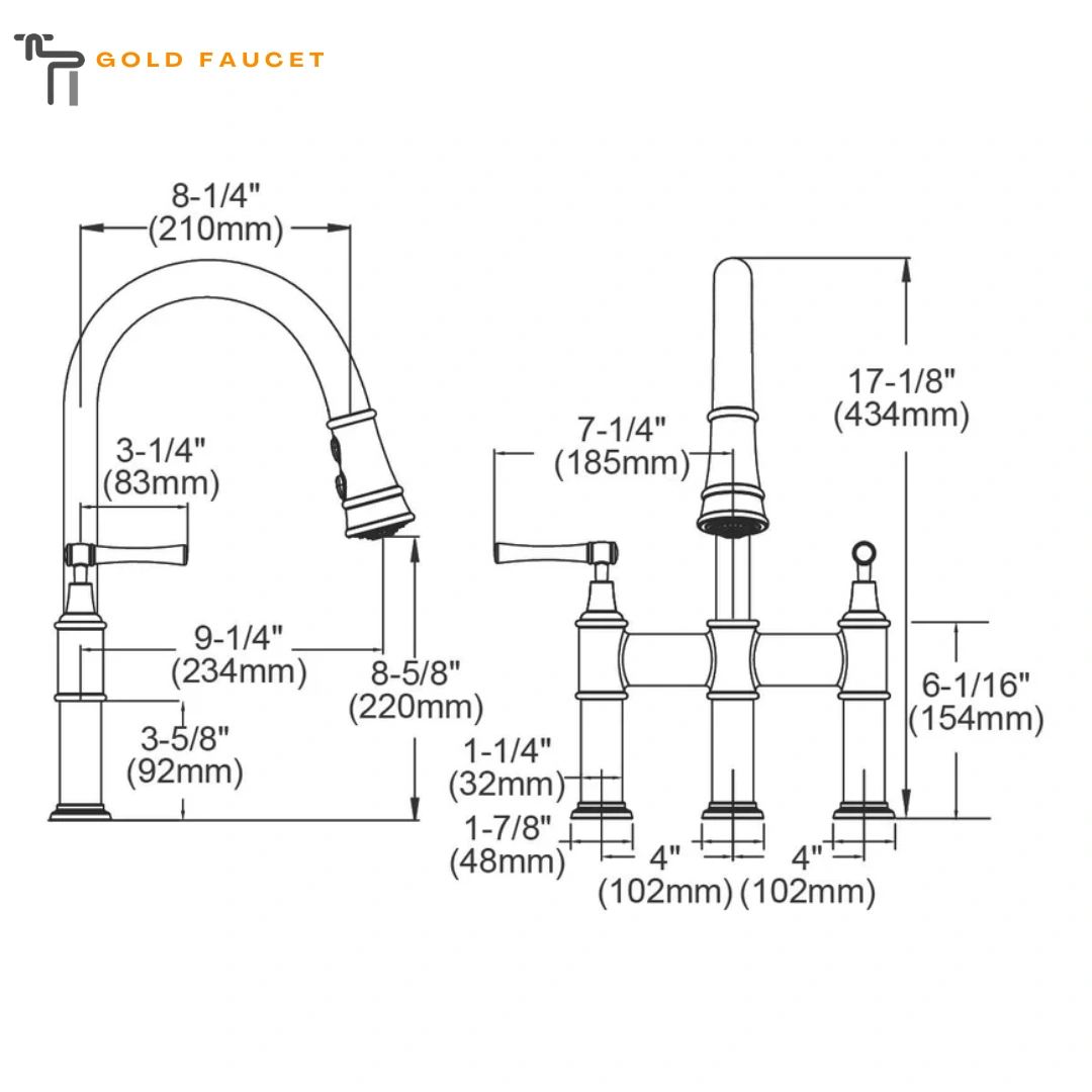 Chrome Kitchen Faucet Explore Three Hole Bridge Pull down Spray