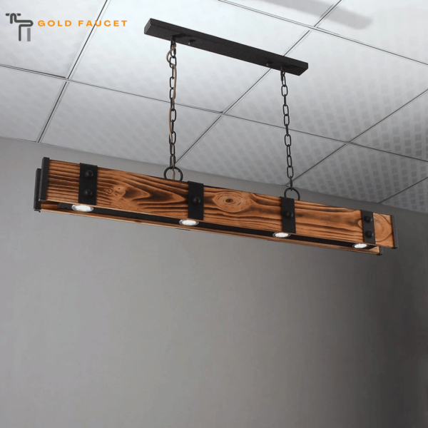 Rowen Rustic 4-Light LED Linear Rust Wood & Metal Island Pendant Light