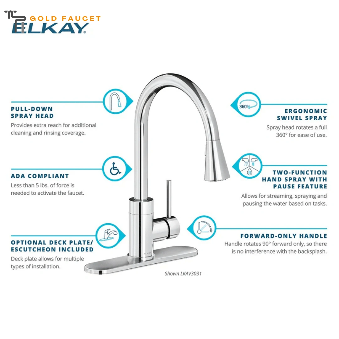 Lustrous Steel Kitchen Faucet Elkay Avado Forward Lever Handle Pull-down Spray