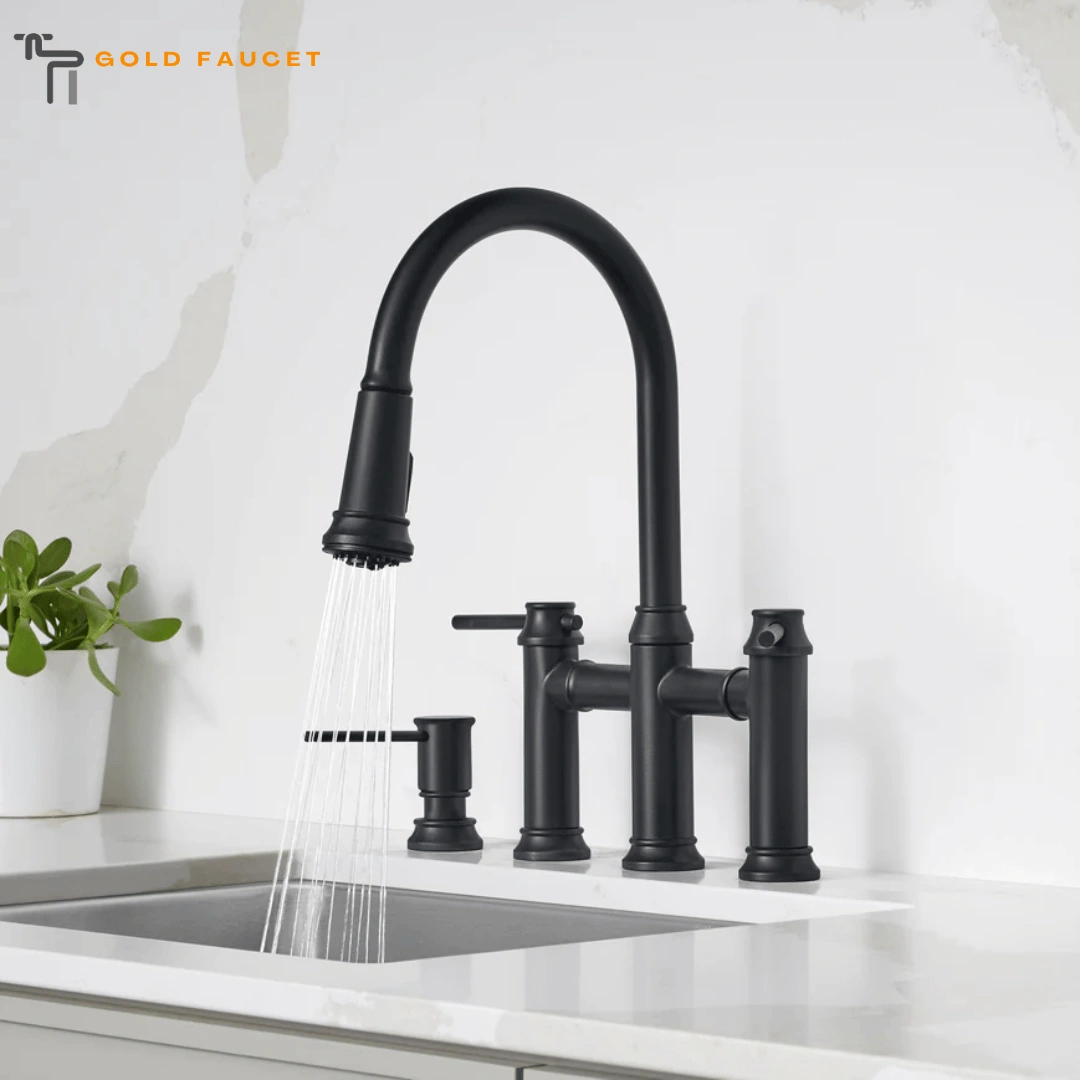 Matte Black kitchen Faucet Pull Down Dual Spray Bridge