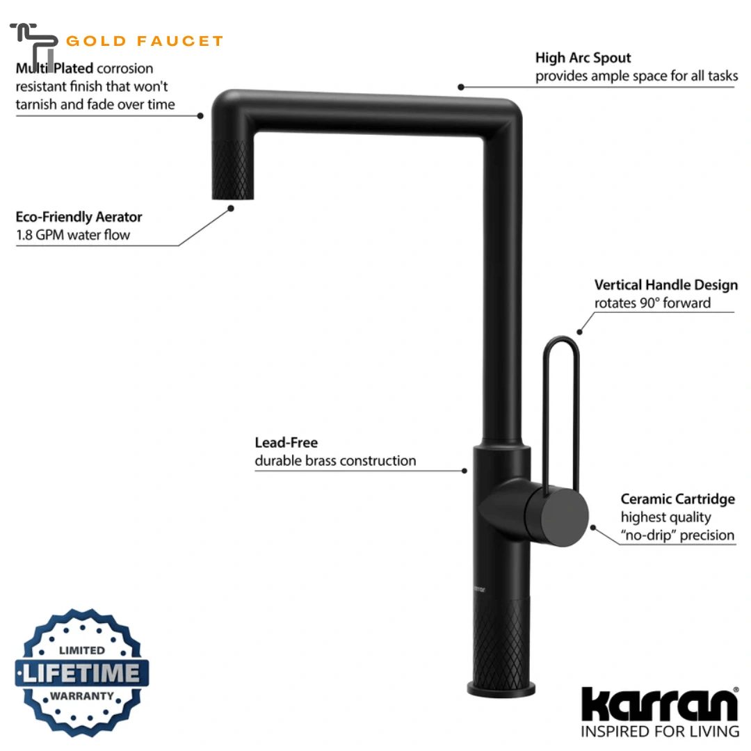 Matte Black Kitchen Faucet Standard Sherman 1.8 GPM Single Lever Handle