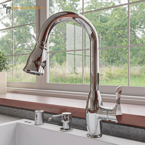 Gooseneck Spout Touch Kitchen Faucet 1.8 GPM Lever Pull Down