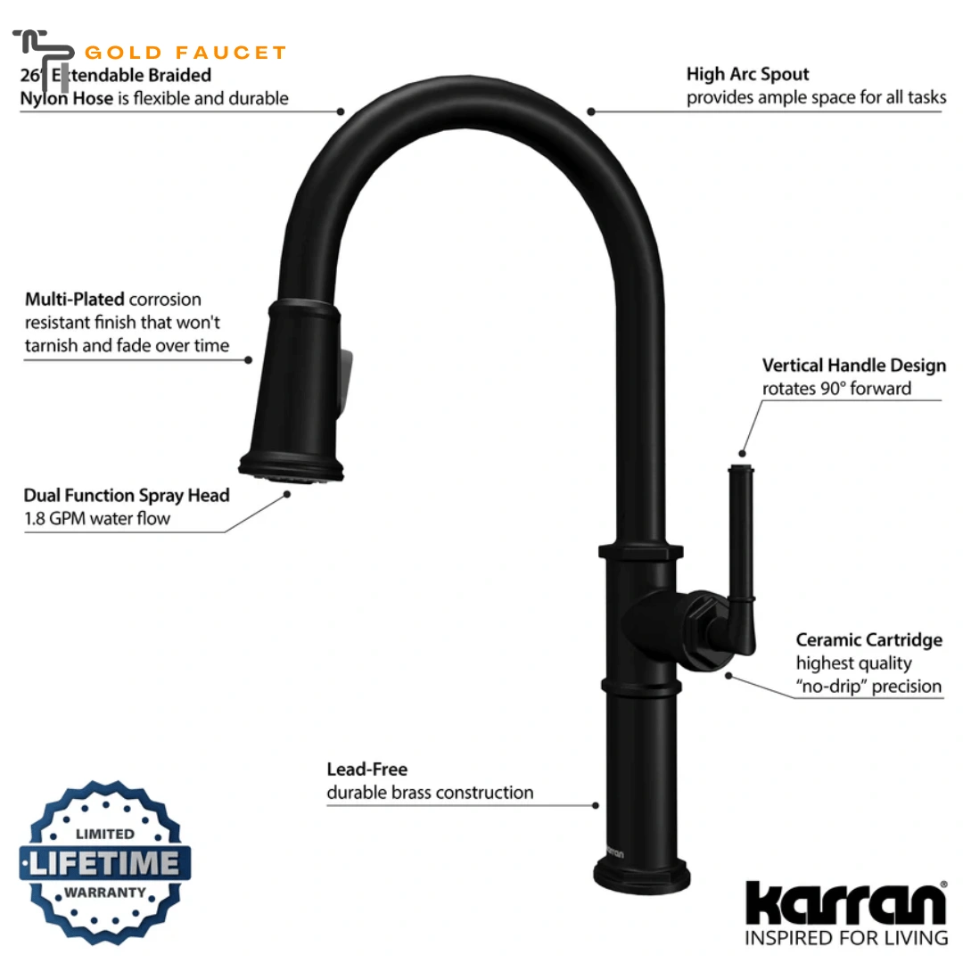Matte Black Kitchen Faucet Karran Brampton 1.8 GPM Single Lever Handle