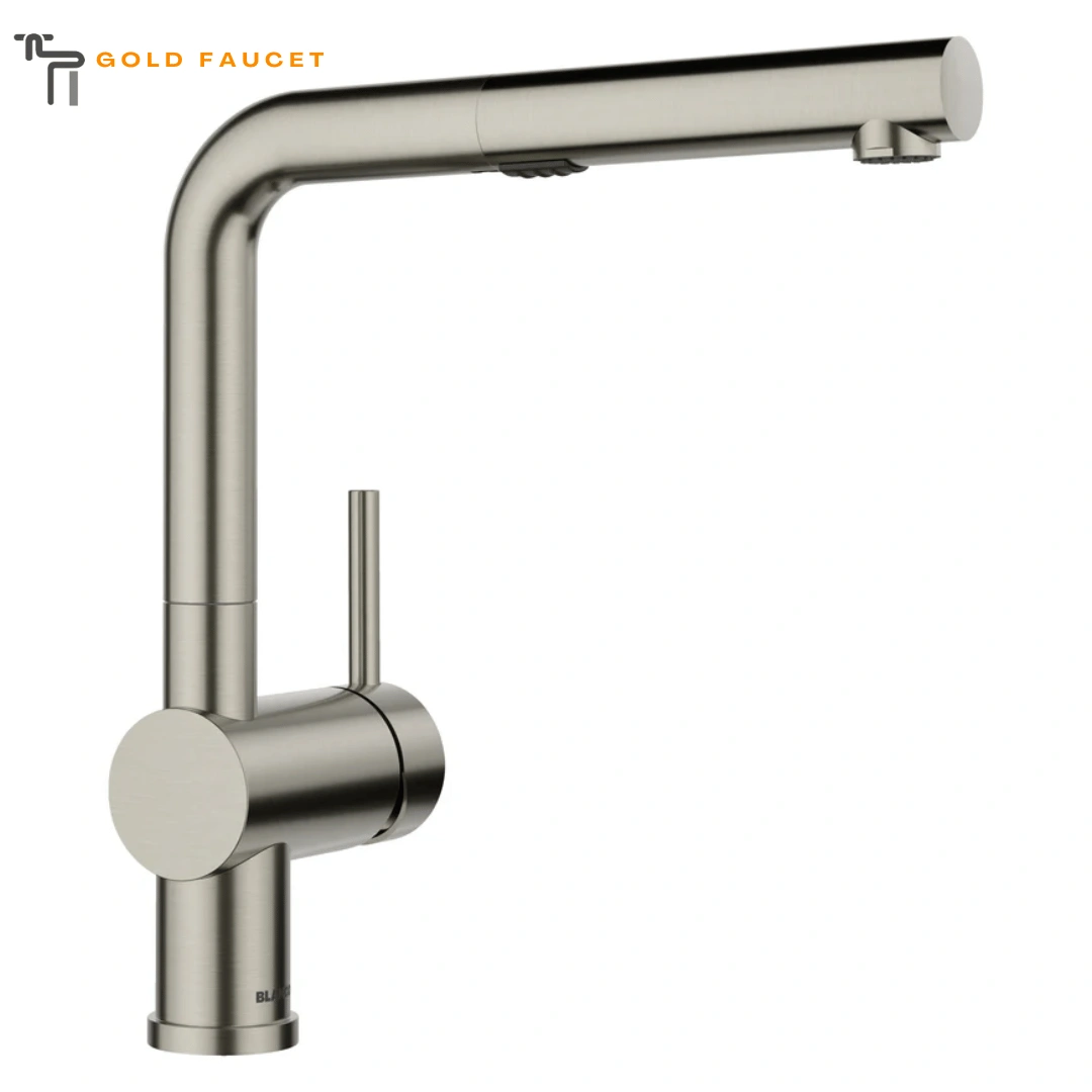 Blanco Linus Kitchen Faucet Low Arc Dual Spray Satin Platinum 1.5 GPM, Brass,