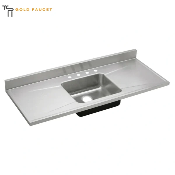 Elkay Stainless Steel Drainboard Kitchen Sink Top Lustrous Satin 4 Faucet Holes
