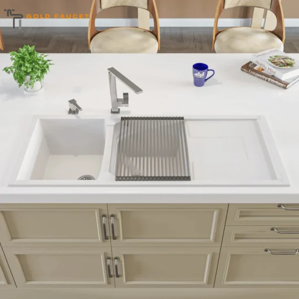 Drainboard Kitchen Sink ALFI Double Bowl Granite Composite White