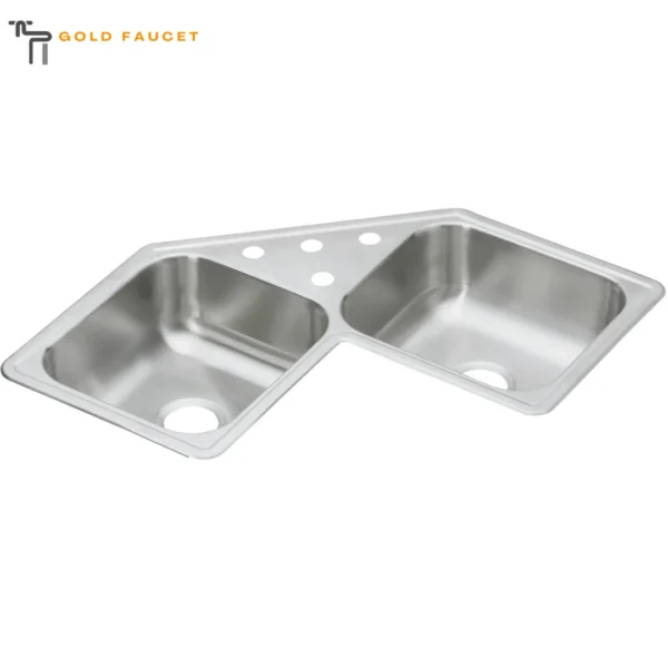 Elkay Dayton Stainless Steel Corner Kitchen Sink 20 Gauge Elite Satin 4 Faucet Hole