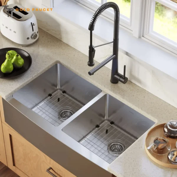 Stainless Steel Farmhouse Sink with Accessories Double Bowl Karran Elite