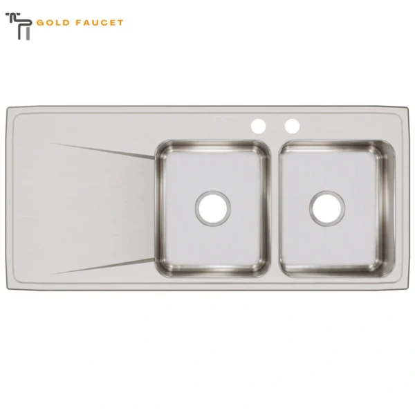 Elkay Drainboard Kitchen Sink Stainless Steel Double Bowl Includes 2 Faucet Holes