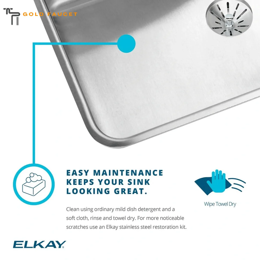 Elkay Stainless Steel Drainboard Kitchen Sink Top Lustrous Satin 4 Faucet Holes