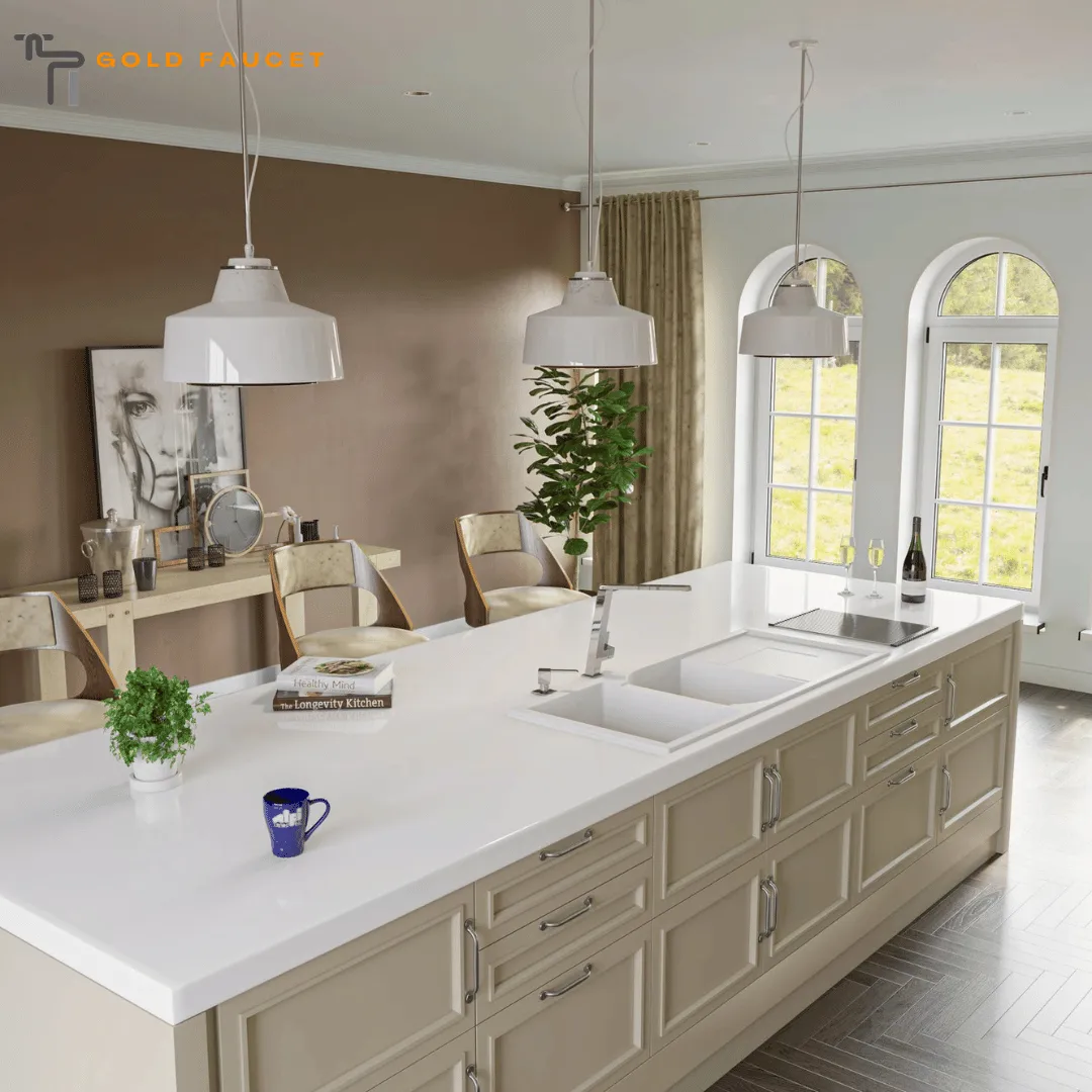 Drainboard Kitchen Sink ALFI Double Bowl Granite Composite White