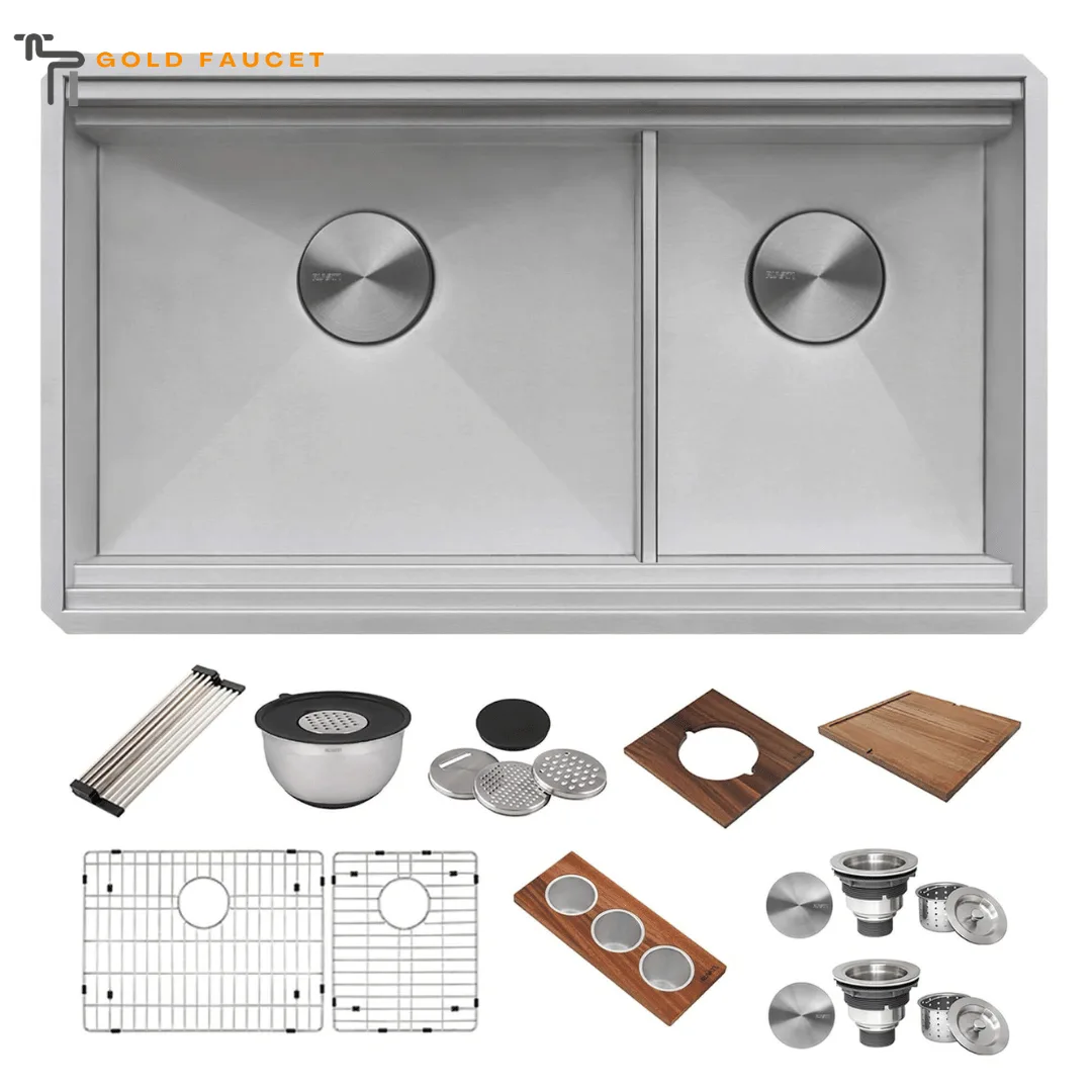 Ruvati Workstation Kitchen Sink Stainless Steel 60/40 Low Divide 16 Gauge