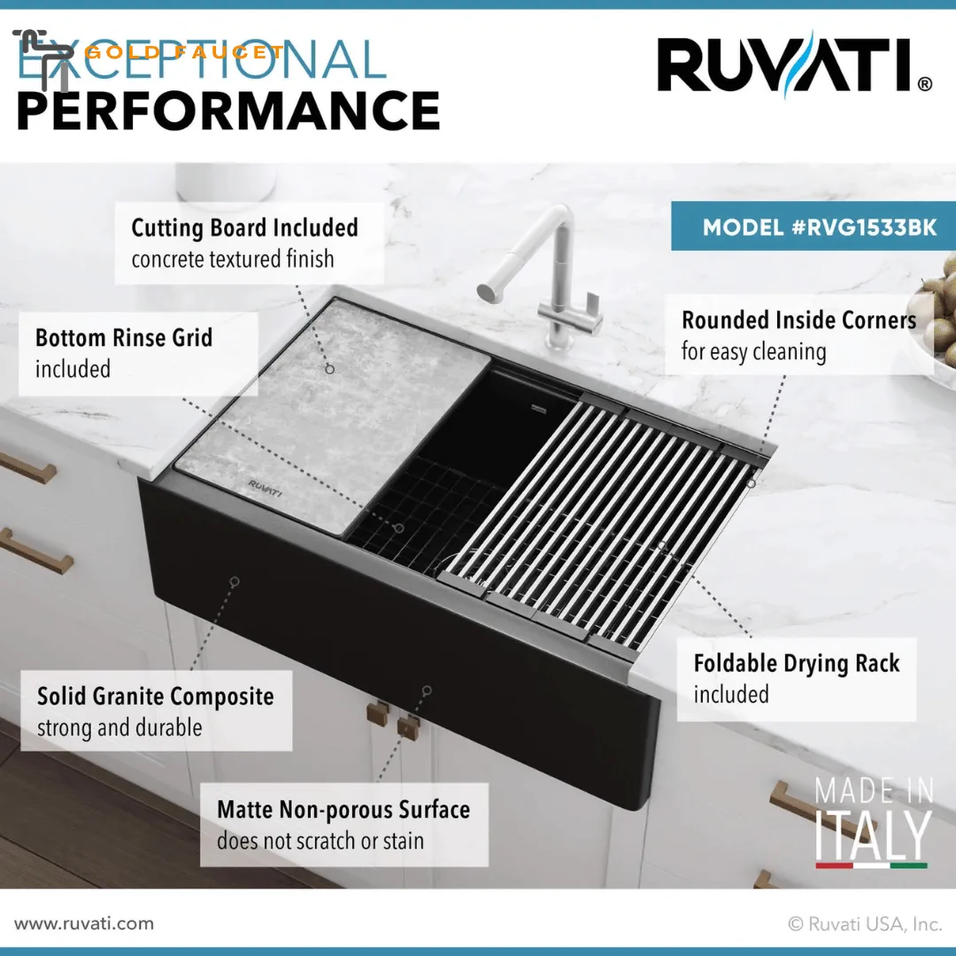 Ruvati Granite Workstation commercial Sink Composite Apron-front Midnight Black