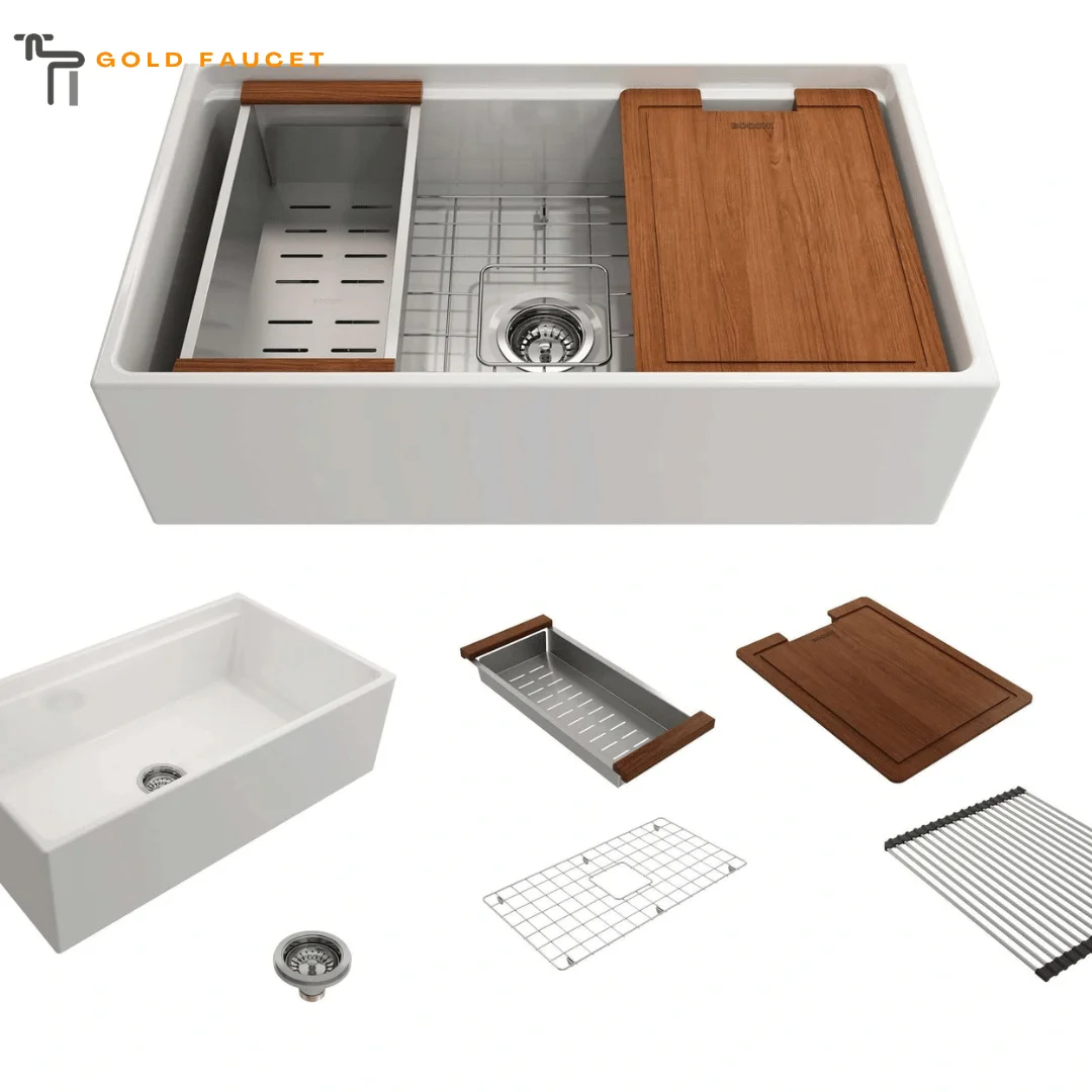 BOCCHI Contempo Fireclay Workstation Commercial Sink with Accessorie White