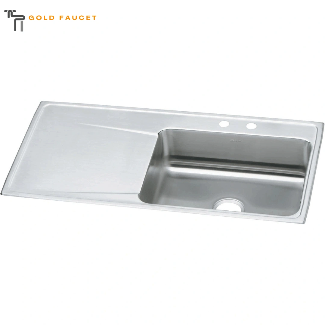 Elkay Drainboard Kitchen Sink Stainless Steel Lustrous SatinI ncludes 2 Faucet Holes,